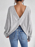 Crisscross Back Long Sleeve Knit Top - CELIVINE