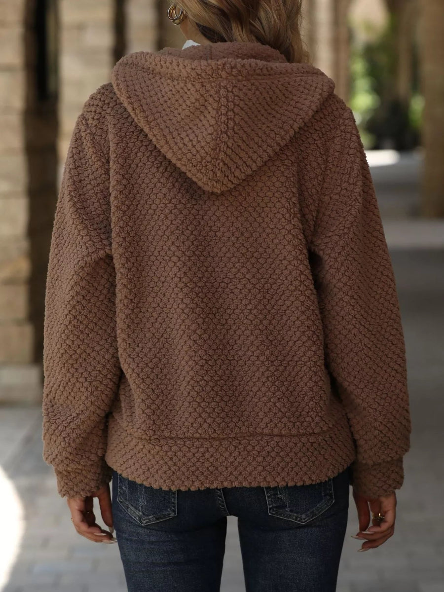 Textured Knit Zip - Up Hooded Outerwear - CELIVINE