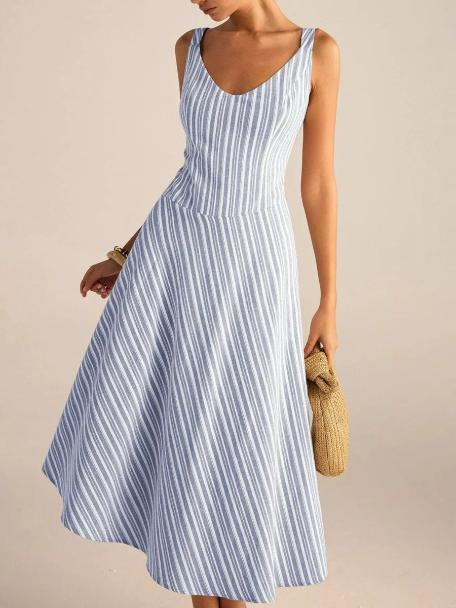 Full Size Striped Sleeveless Midi Dress Plus Size - CELIVINE