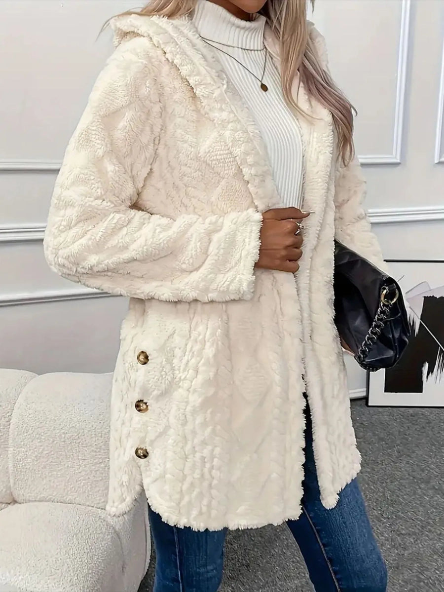 Faux Fur Teddy Coat with Button Front - CELIVINE