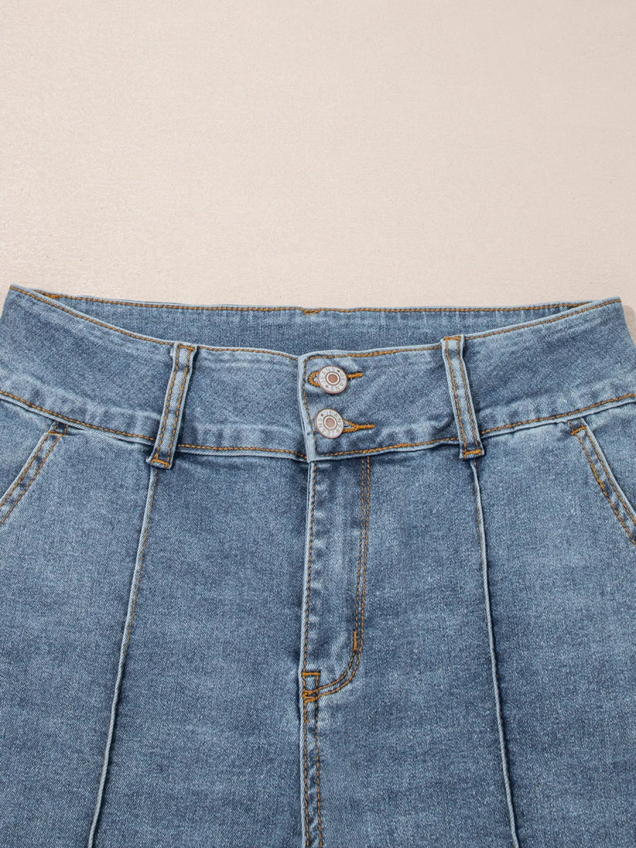 High - Waisted Flare Jeans with Seam Detail - CELIVINE