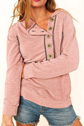 Buttoned Long Sleeve Hoodie - CELIVINE
