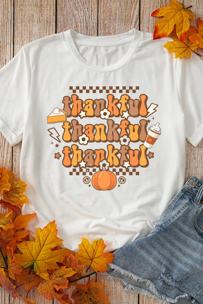 THANKFUL Round Neck Short Sleeve T-Shirt - CELIVINE