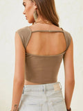 Cutout Cap Sleeve Crop Top - CELIVINE