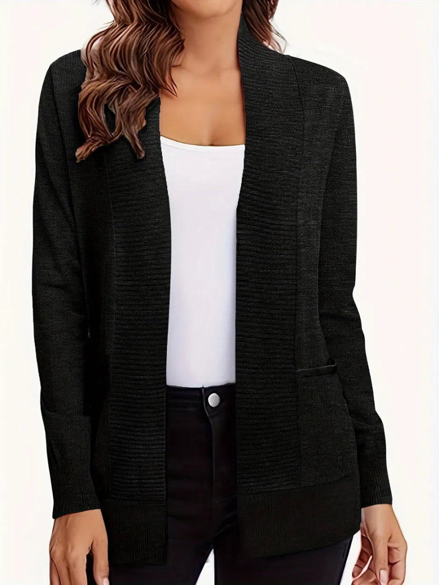 Open Front Long Sleeve Sweater Cardigan - CELIVINE