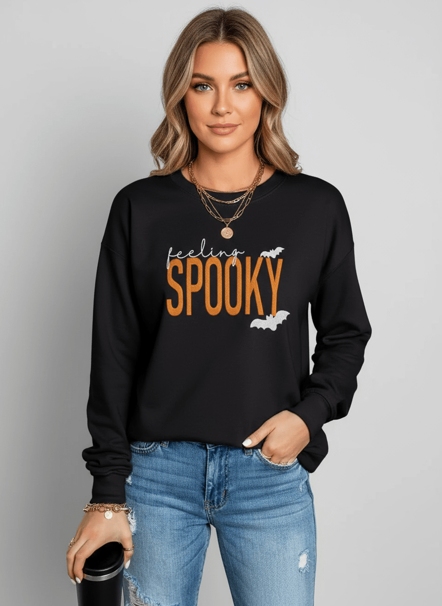 Feeling Spooky Halloween Embroidered Sweatshirt - CELIVINE