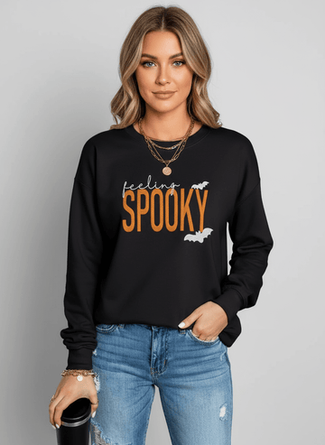 Feeling Spooky Halloween Embroidered Sweatshirt - CELIVINE