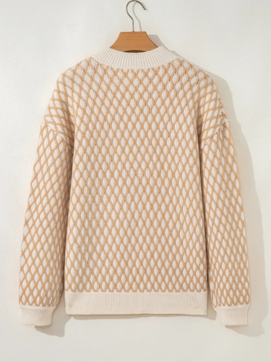 Textured Knit Mock Neck Sweater - CELIVINE
