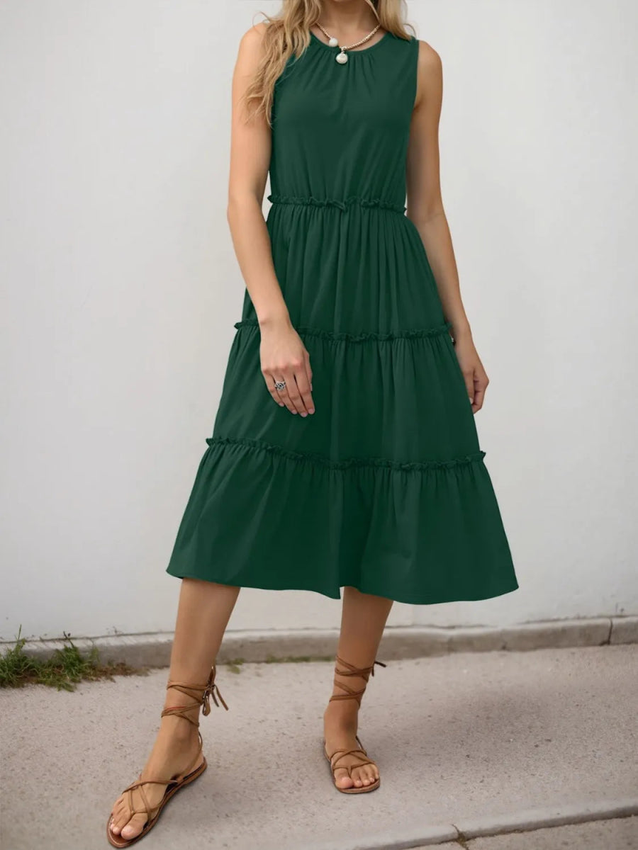 Frill Tiered Midi Dress - CELIVINE