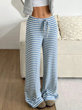 Striped Wide Leg Drawstring Pants - CELIVINE