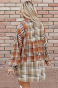 Plaid Snap Down Dropped Shoulder Shacket - CELIVINE