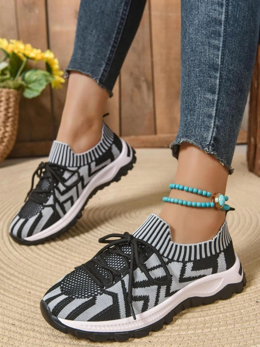 Mesh Knit Lace Up Athletic - CELIVINE