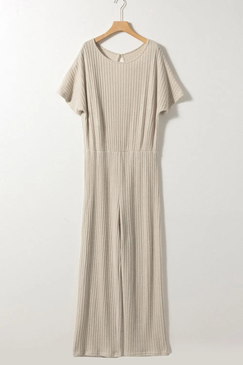 Ribbed Knit Wide Leg Jumpsuit - CELIVINE