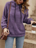 Drawstring Long Sleeve Fuzzy Hoodie - CELIVINE