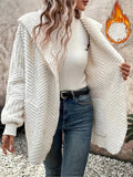 Open Front Long Sleeve Hooded Fuzzy Cardigan - CELIVINE