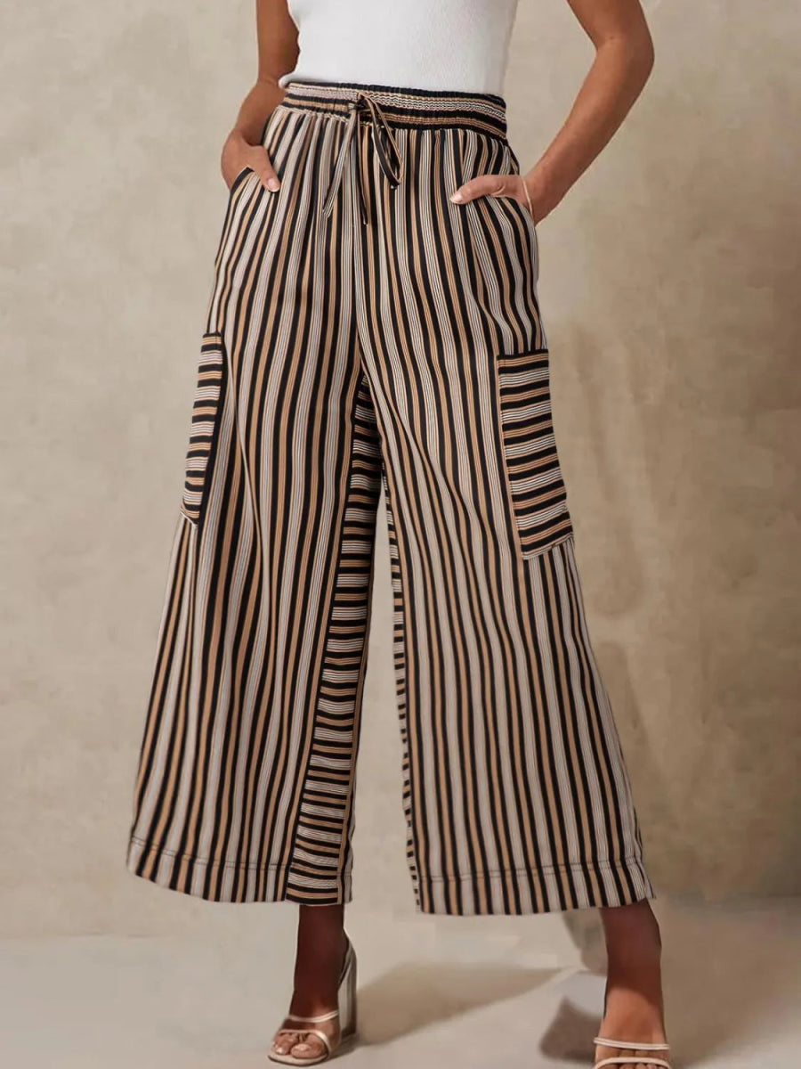 Contrast Striped Wide leg Pants - CELIVINE