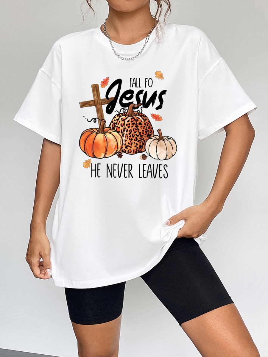 Round Neck Short Sleeve Fall Season Graphic T-Shirt - CELIVINE