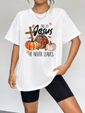 Round Neck Short Sleeve Fall Season Graphic T-Shirt - CELIVINE