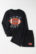 GAME DAY Football Round Neck Long Sleeve Top and Shorts Set - CELIVINE