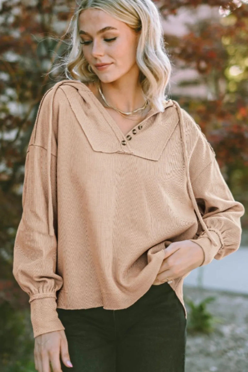 Drawstring Long Sleeve Hoodie - CELIVINE