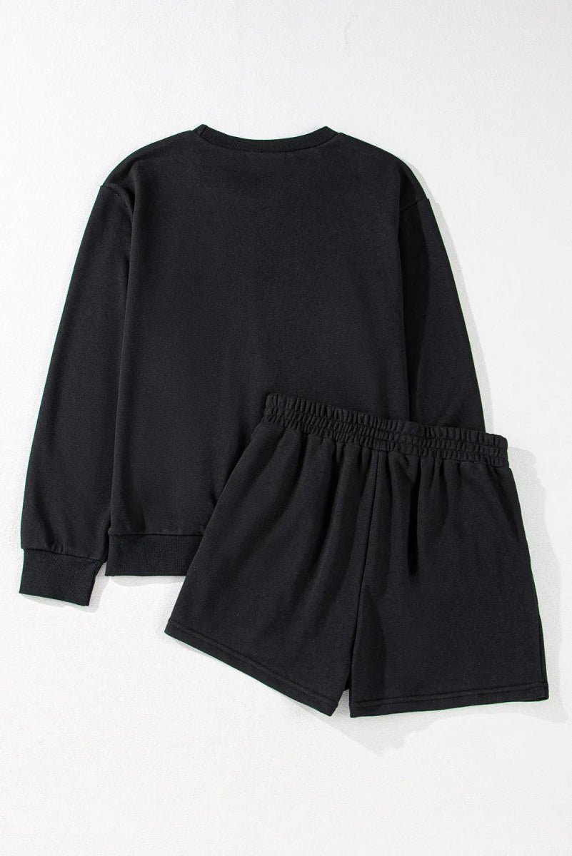 GAME DAY Football Round Neck Long Sleeve Top and Shorts Set - CELIVINE