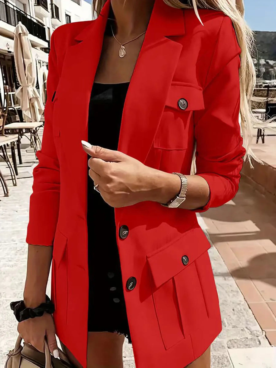 Lapel Collar Long Sleeve Blazer - CELIVINE