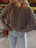 Contrast Cable Knit Sleeve Casual Sweater - CELIVINE