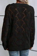 Openwork V - Neck Long Sleeve Sweater - CELIVINE