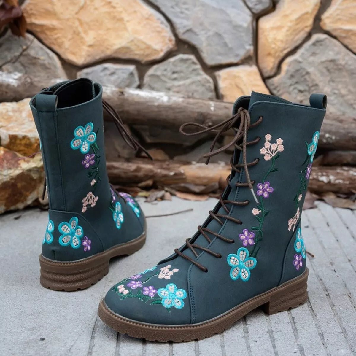 Round Toe Block Heels Boots - CELIVINE