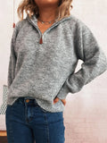 Quarter Zip Ribbed Hem Sweater - CELIVINE