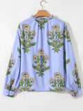 Floral Print Long Sleeve Tie Neck Blouse - CELIVINE