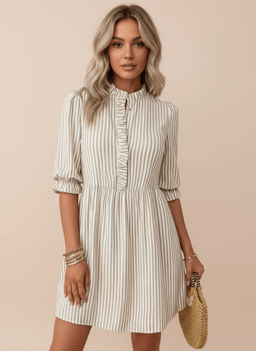 Striped Half Sleeve Dress - CELIVINE