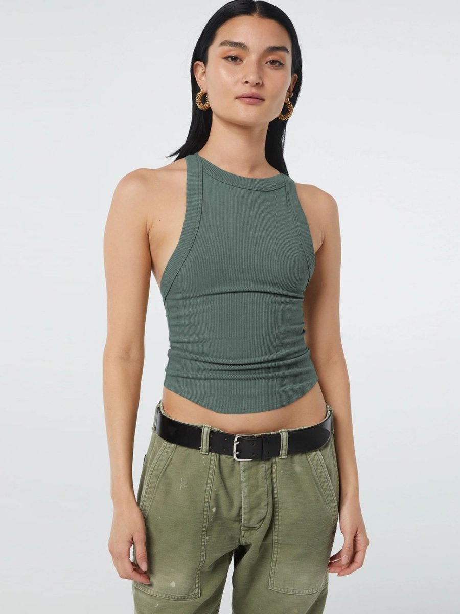 Halter Neck Ribbed Cropped Top - CELIVINE