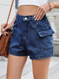 High Waist Cargo Denim Shorts - CELIVINE