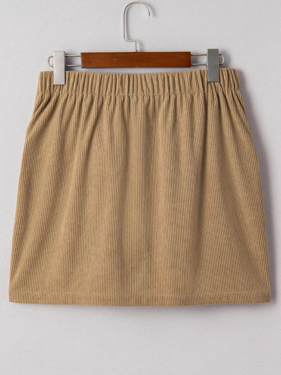 Corduroy Buttoned Front Mini Skirt - CELIVINE