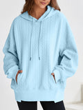 Drawstring Textured Baggy Solid Hoodie - CELIVINE