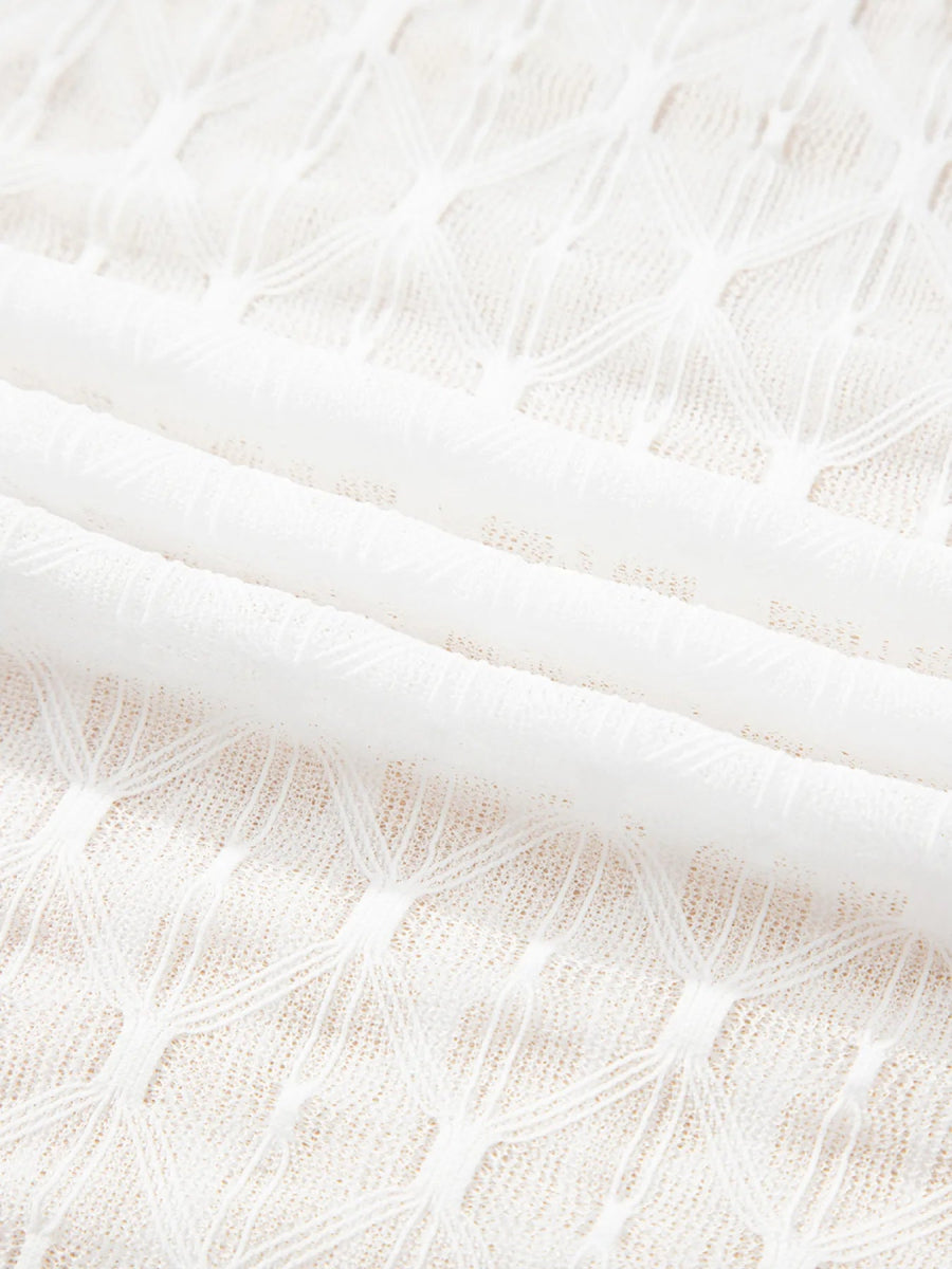 Sheer Mesh Patterned Lettuce Trim Slim Long Sleeve Top - CELIVINE