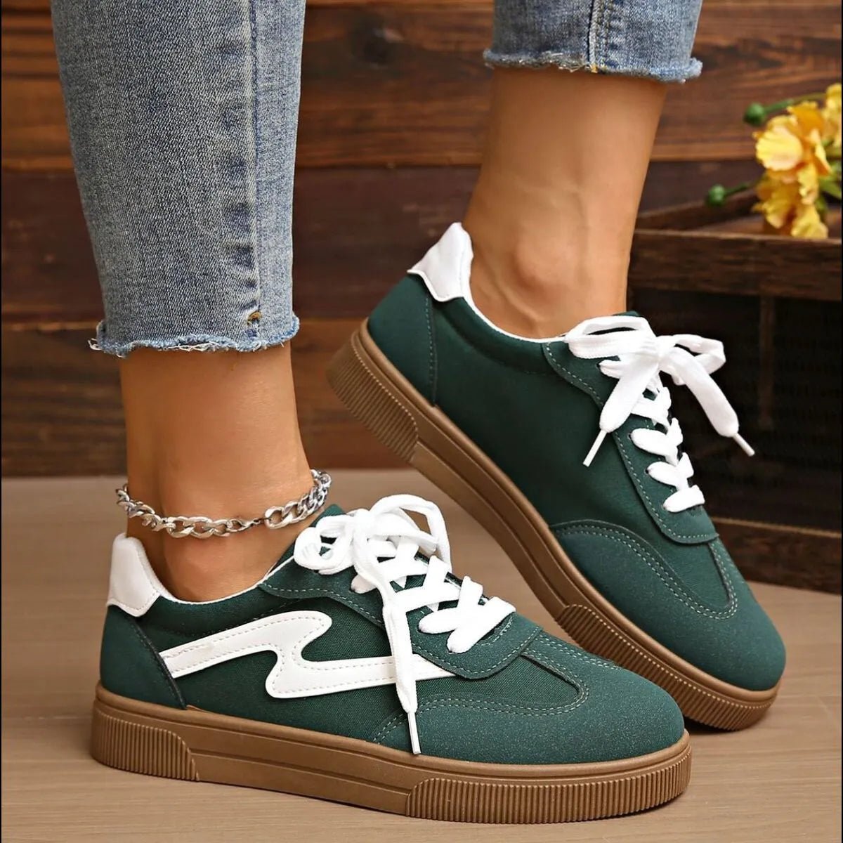 Round Toe Lace Up Sneakers - CELIVINE