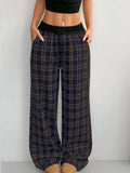 Plaid Wide Leg Pants with Drawstring Waist - CELIVINE
