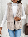 Fuzzy Hooded Vest with Pockets - CELIVINE