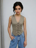 Plaid Button Down Vest - CELIVINE