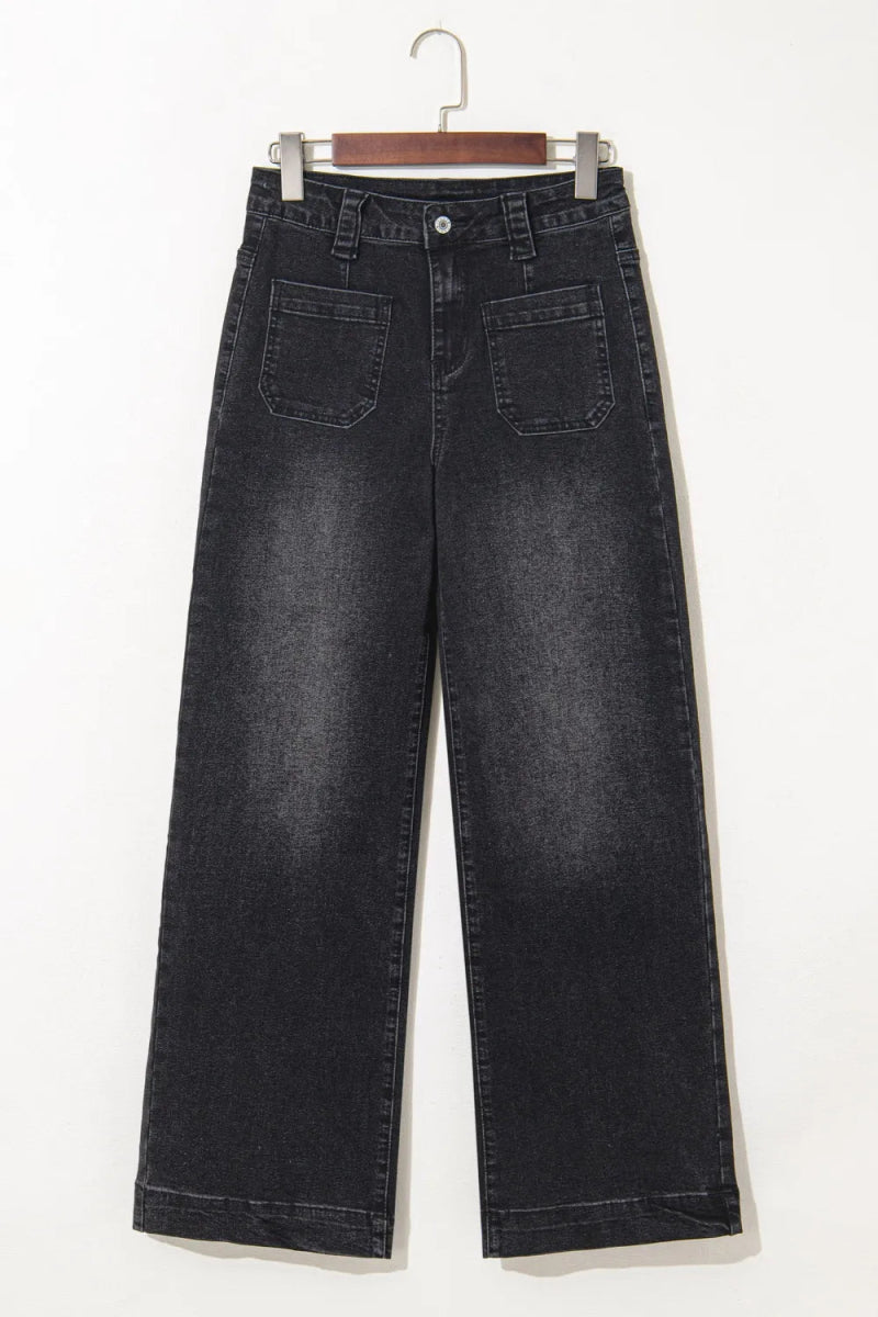 Wide Leg Pocketed High Waist Jeans - CELIVINE