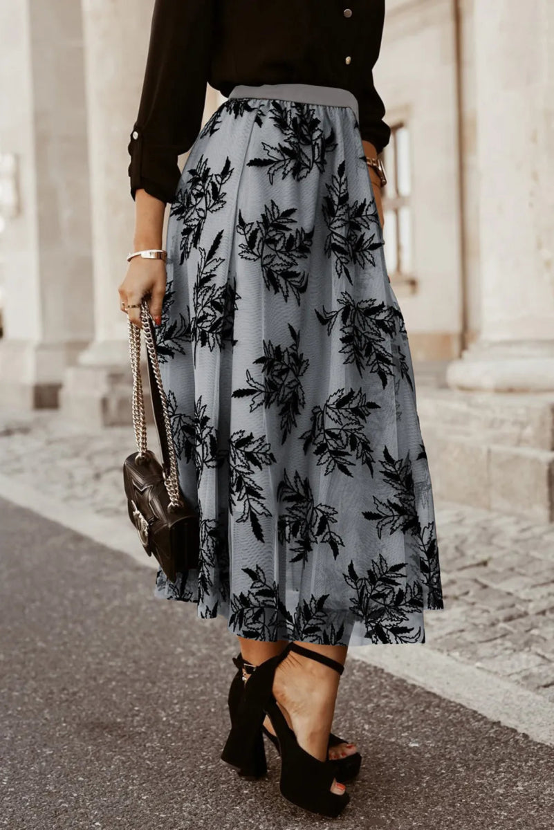 Embroidered High Waist Maxi Skirt - CELIVINE