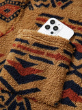 Western Aztec Pattern Fleece Button - Up Shacket - CELIVINE