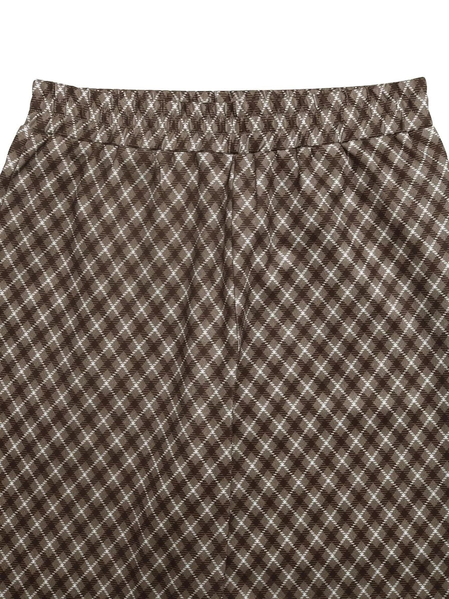 Plaid High - Waisted Wide Leg Pants - CELIVINE