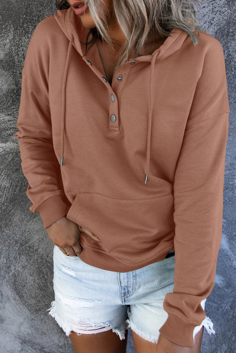 Dropped Shoulder Long Sleeve Hoodie with Pocket - CELIVINE