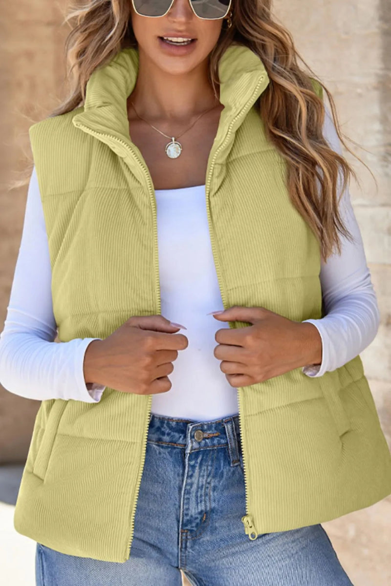 Zip Up Turtleneck Vest Coat - CELIVINE
