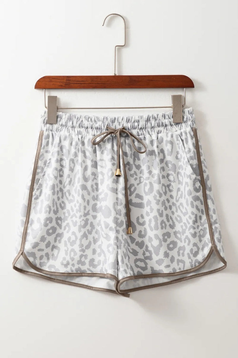 Leopard Print Drawstring Casual Shorts - CELIVINE