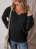 Eyelet Detail V - Neck Long Sleeve Sweater - CELIVINE