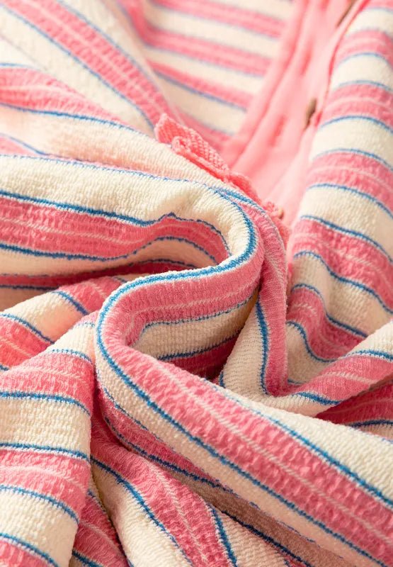 Striped Johnny Collar Long Sleeve Sweatshirt - CELIVINE